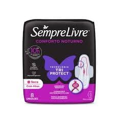 Absorvente S.Livre Noturno Seca com Abas 08 Unidades